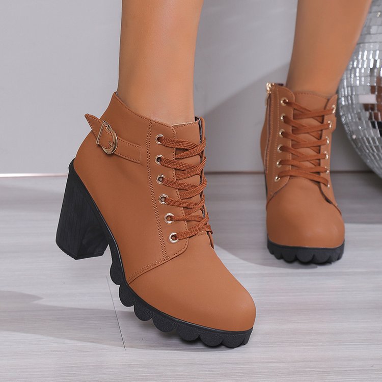 Damen Schnürstiefeletten mit Blockabsatz und Reißverschluss EB