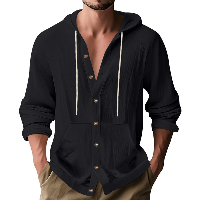 Herren lässiger Kapuzenpullover mit Knopfleiste und praktischen Seitentaschen EB