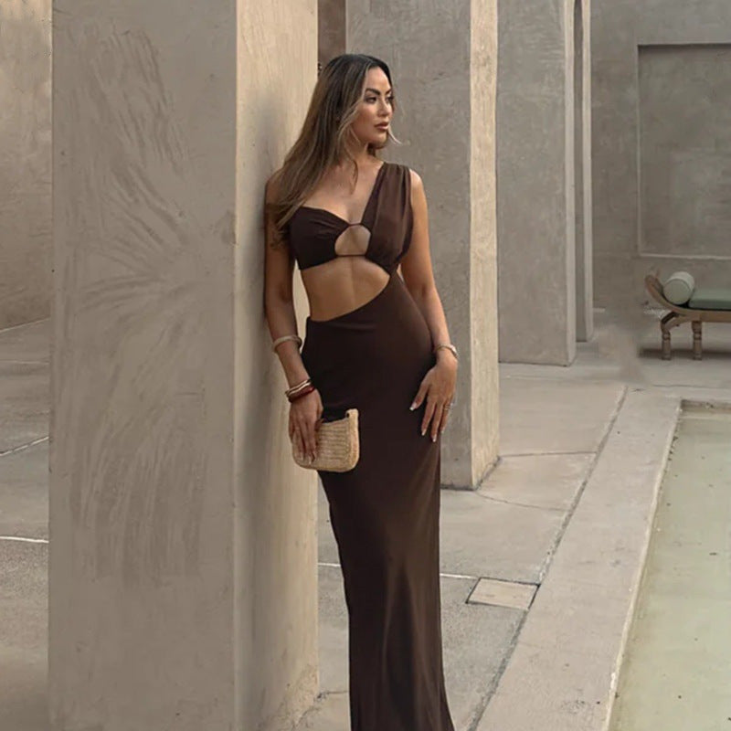 Damen Figurbetontes Maxikleid mit asymmetrischem Schnitt und Cut-Out-Details EB