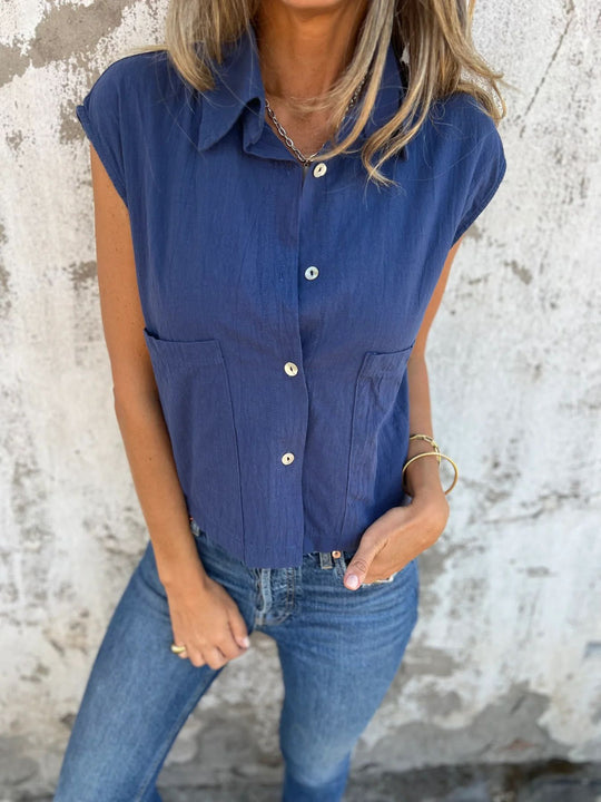 Damen Kurzarm Bluse mit praktischen Taschen EB