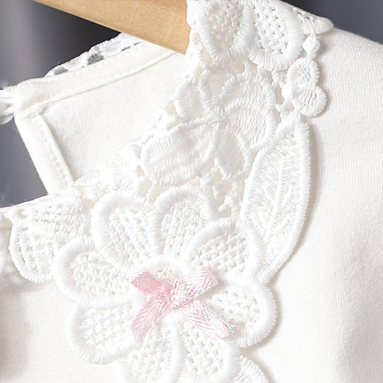 Mädchen Bluse mit floraler Stickerei und transparenten Ärmeln EB