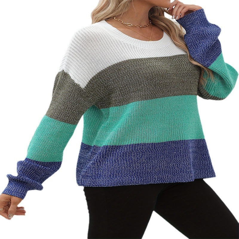 Damen lässiger Strickpullover mit modischem Farbmix und weitem Schnitt EB