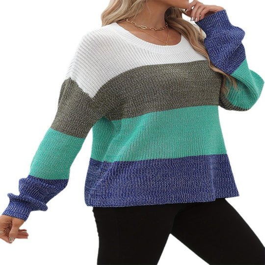 Damen lässiger Strickpullover mit modischem Farbmix und weitem Schnitt EB