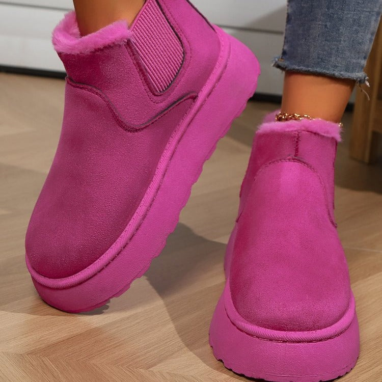 Damen  gefütterte Chelsea-Boots im Velours‑Look mit hohem Plateau‑Sohlenprofil und weichem Innenfutter EB