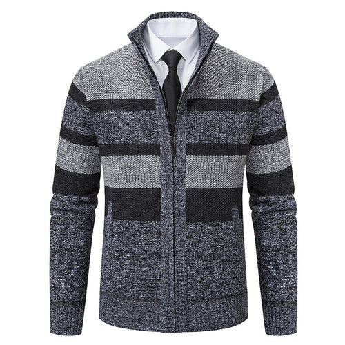 Herren Strickjacke mit Stehkragen und modernem Streifenmuster EB