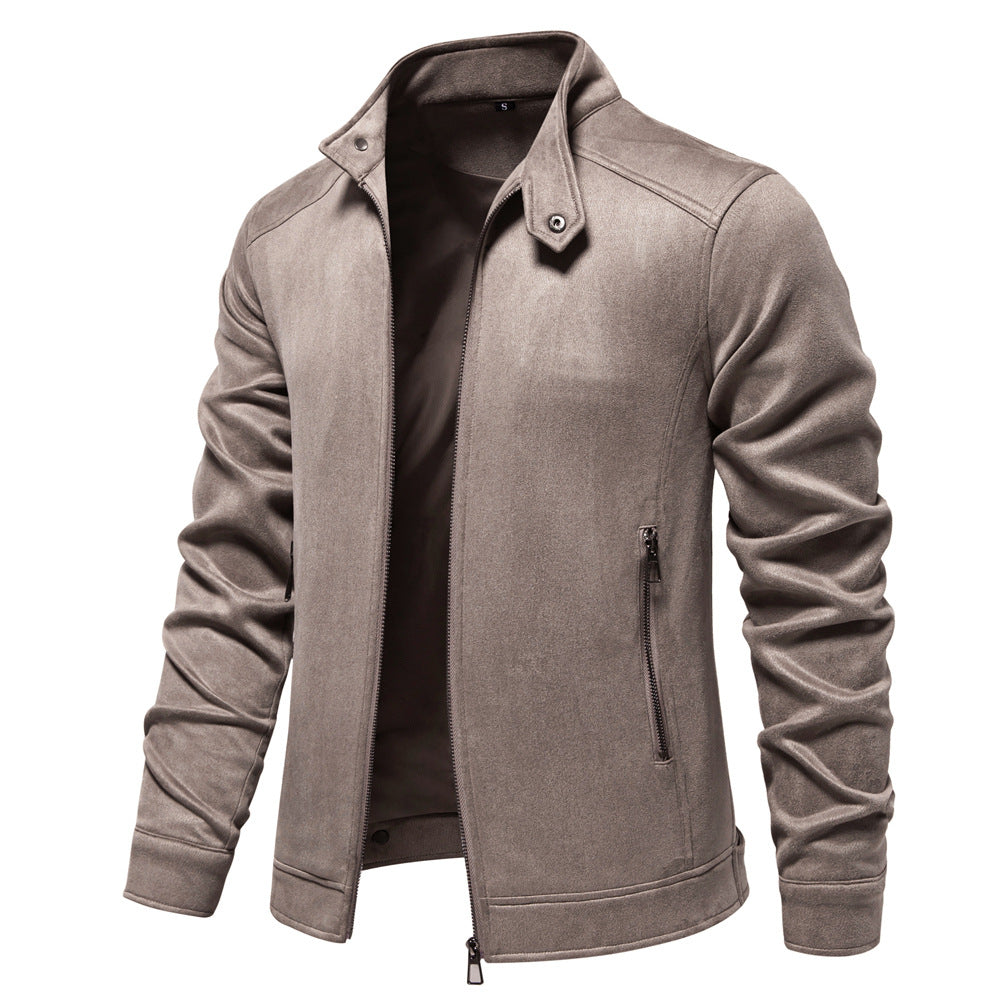 Herren trendige Kunstlederjacke mit modernem Stehkragen und praktischen Taschen EB
