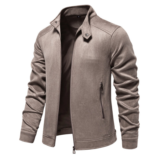 Herren trendige Kunstlederjacke mit modernem Stehkragen und praktischen Taschen EB