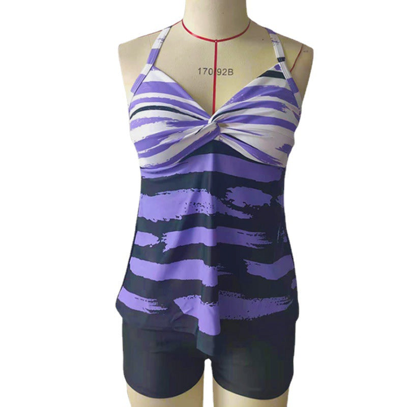 Damen Tankini-Oberteil mit gestreiftem Muster und bequemen Shorts EB