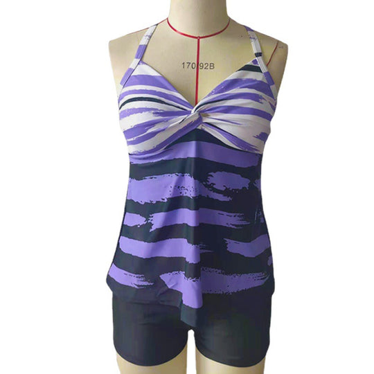 Damen Tankini-Oberteil mit gestreiftem Muster und bequemen Shorts EB