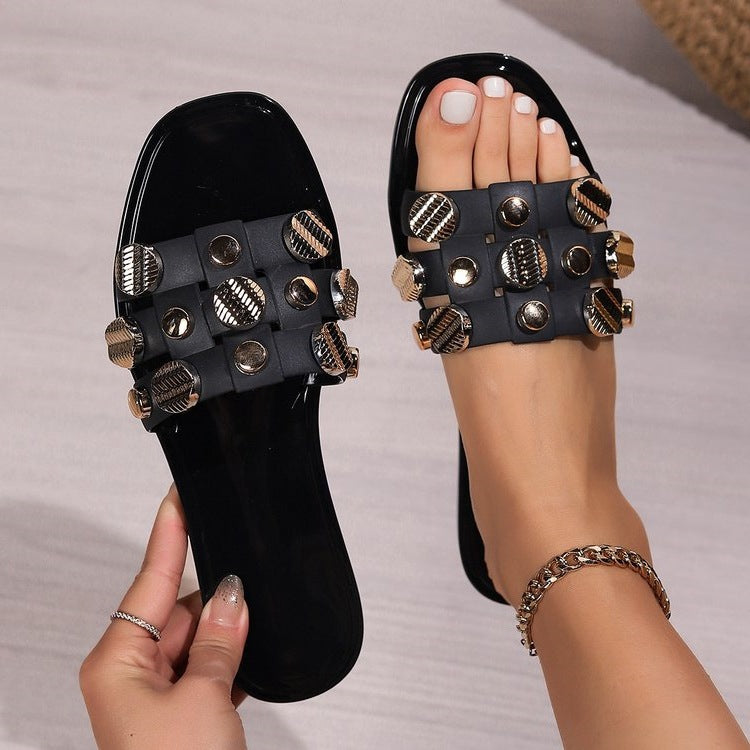 Damen modische Riemchensandalen mit funkelnden Dekorelementen EB