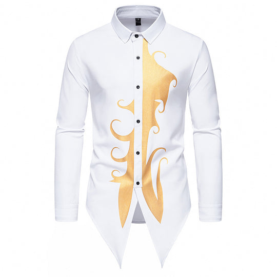 Herren langärmliges Designerhemd mit einzigartigem Muster und asymmetrischem Schnitt EB
