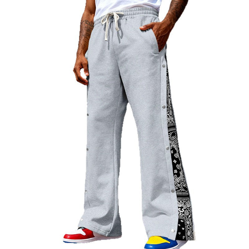 Herren Weite Snap-Trackhose mit Tunnelzug, seitlicher Bandana-Blende und Druckknopfleiste EB
