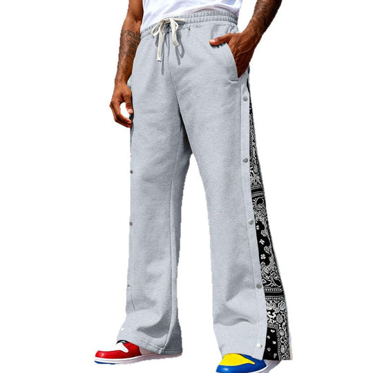 Herren Weite Snap-Trackhose mit Tunnelzug, seitlicher Bandana-Blende und Druckknopfleiste EB