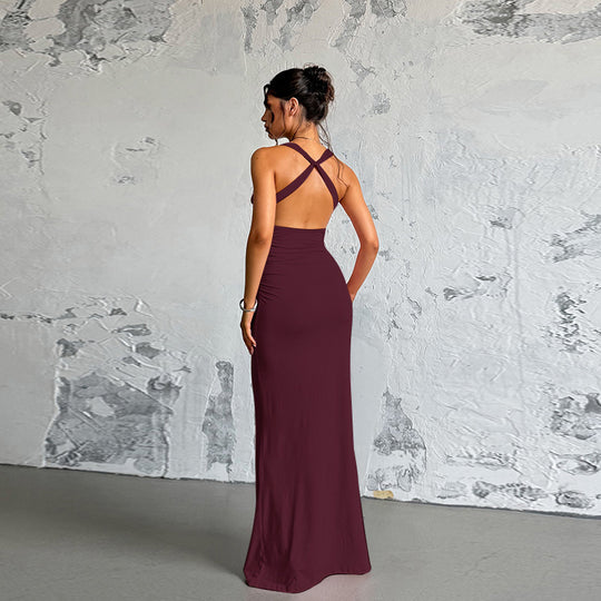 Damen Elegantes Maxikleid mit gerafftem Oberteil EB