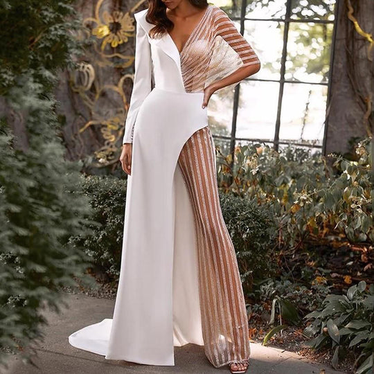 Damen Eleganter Jumpsuit mit asymmetrischem Schnitt und funkelnden Akzenten EB