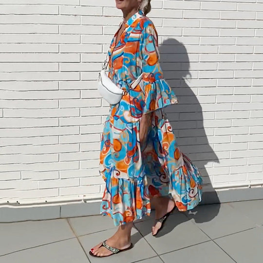 Damen luftiges Maxikleid im bunten Swirl-Design Heidi-Mode