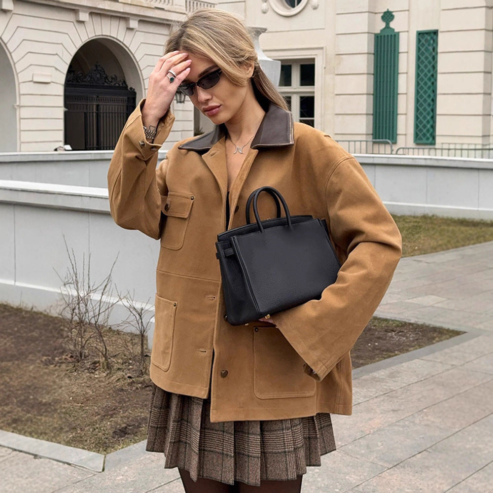 Damen Lässig geschnittene Wildlederjacke EB