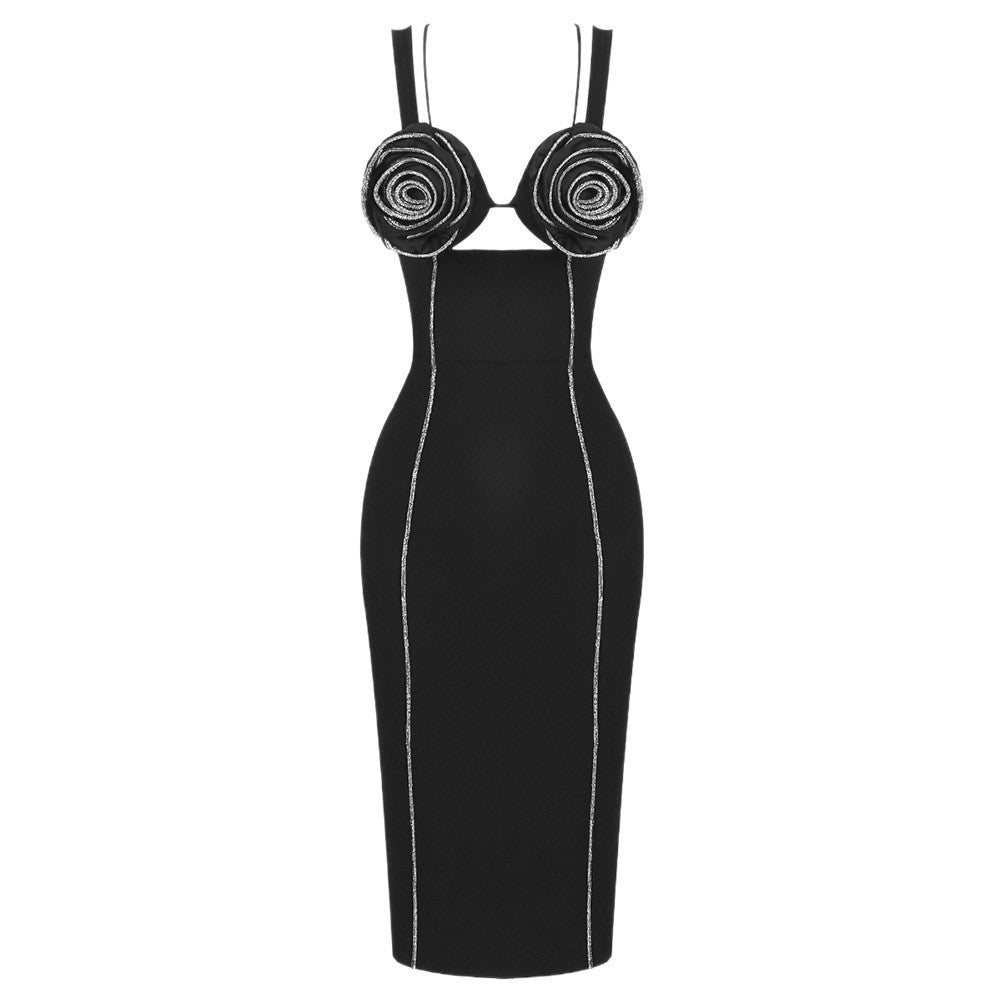 Damen figurbetontes Kleid mit floralem Spitzenbesatz und elegantem Schnürdetail EB