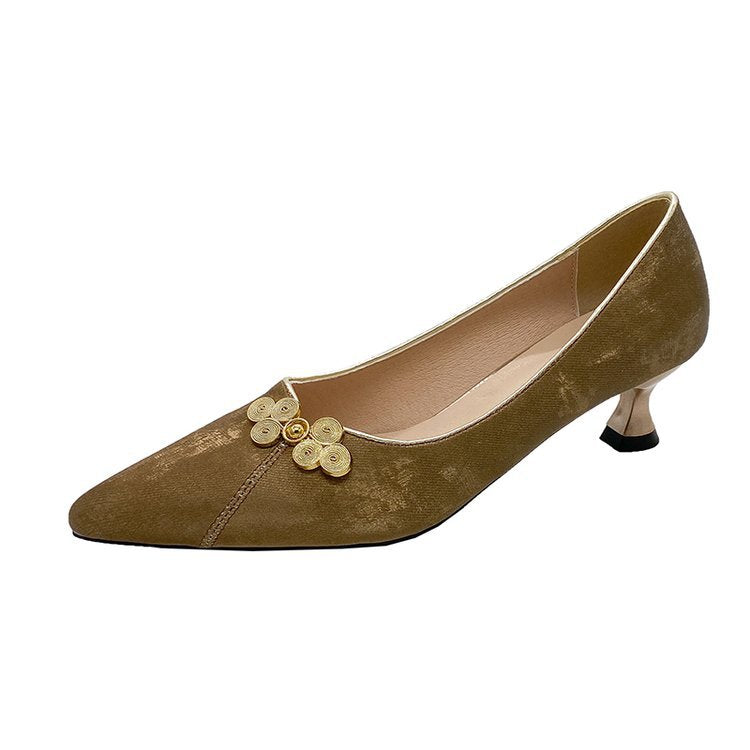 Damen elegante Spitze Pumps mit floralem Schmuckdetail EB