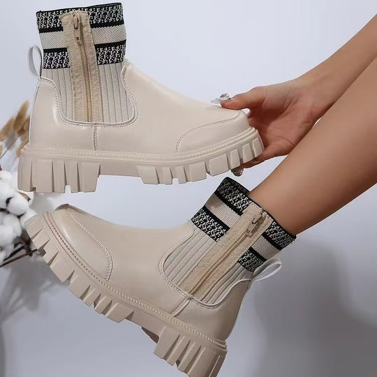 Damen Biker-Stiefel mit elastischem Strickansatz und robustem Profil EB