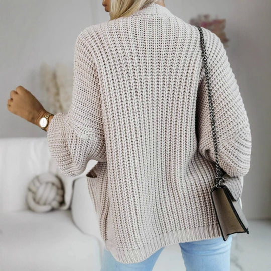 Damen lässige Strickjacke mit großen Taschen und lockerer Passform EB
