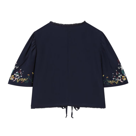 Damen Kurzblusenkimono mit kunstvollem Stickmuster und Taillenschnürung EB