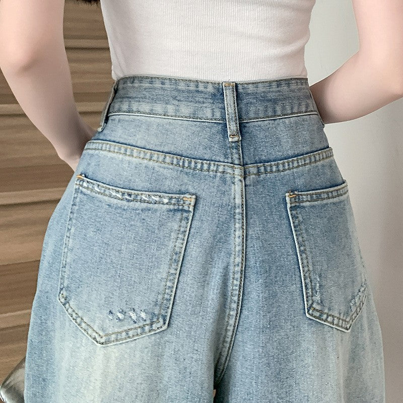 Damen Weite Bootcut-Jeans mit modischem Destroyed-Effekt EB
