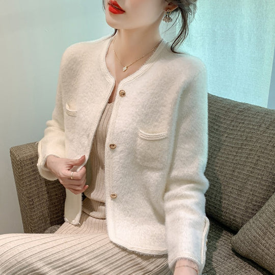 Damen elegante Strickjacke mit goldenen Knöpfen EB
