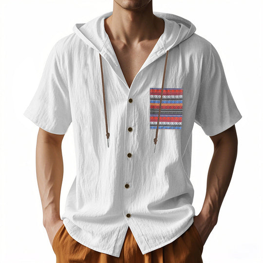 Herren leichtes Kapuzenshirt mit buntem Muster und strukturierter Oberfläche EB