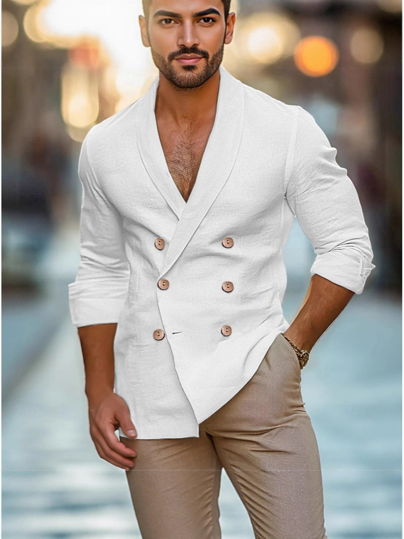 Herren eleganter Leinenblazer mit modernem Schnitt und doppelter Knopfleiste EB