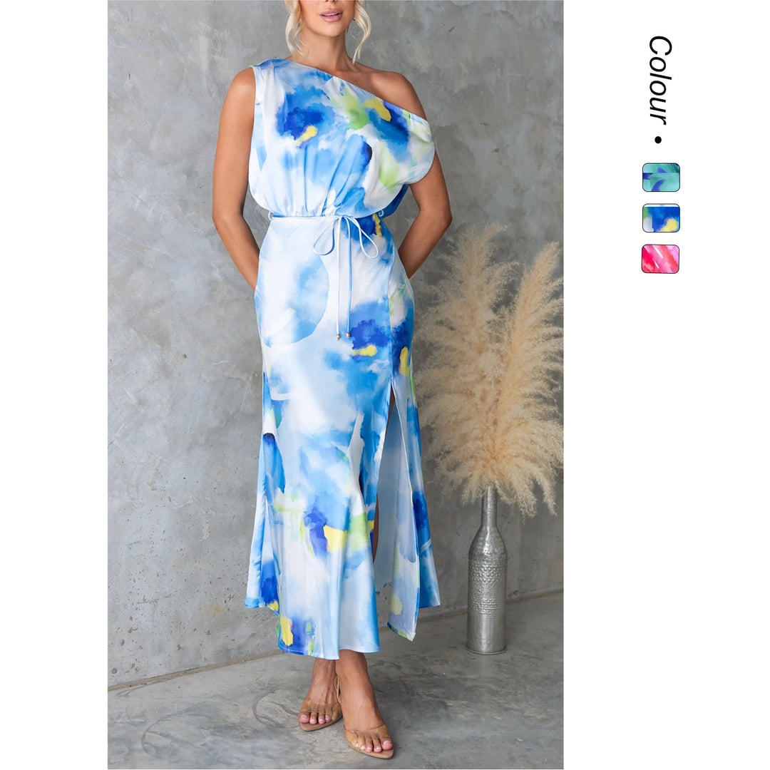Damen Maxikleid mit asymmetrischem Design und fließendem Stoff EB