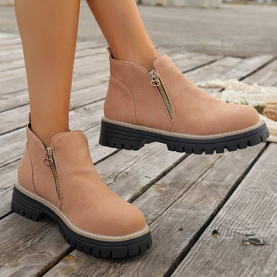 Damen Ankle-Boots mit grober Profilsohle und seitlichem Reißverschluss EB
