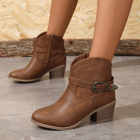 Damen Freizeit-Stiefeletten mit dekorativem Schnallen-Detail EB