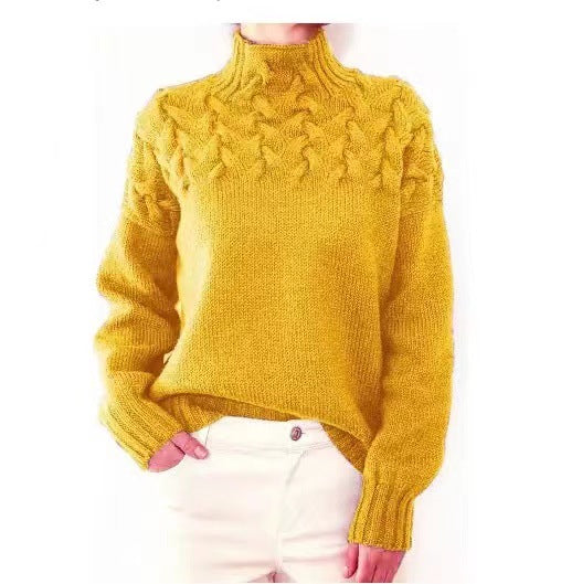 Damen nan Strickpullover mit Zopfstruktur und hohem Rollkragen EB