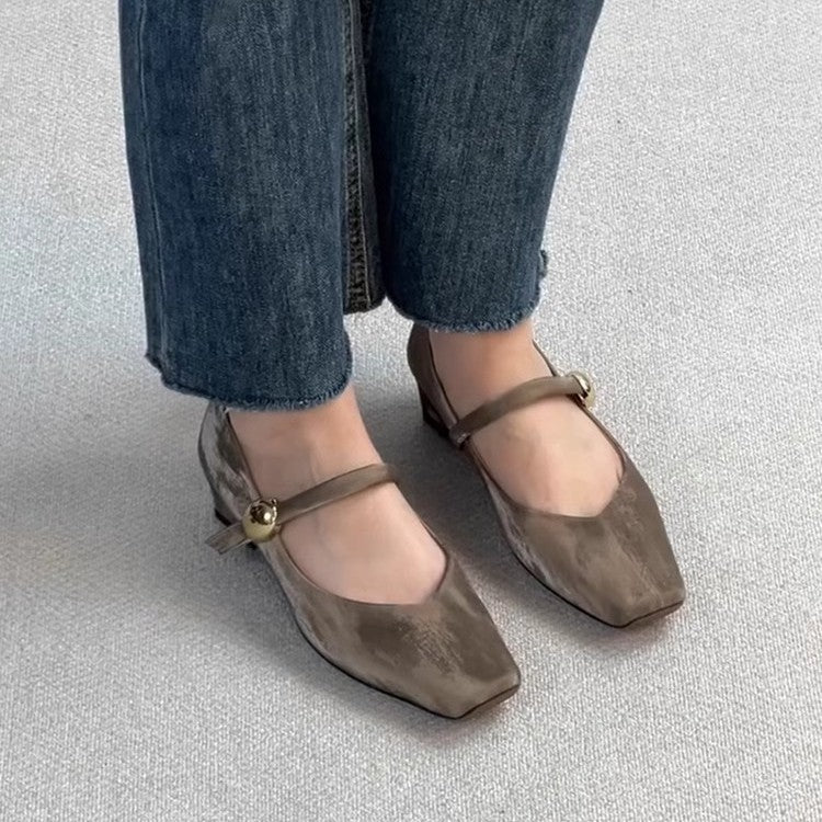Damen Slipper mit eleganter Schnalle und modischem Blockabsatz EB