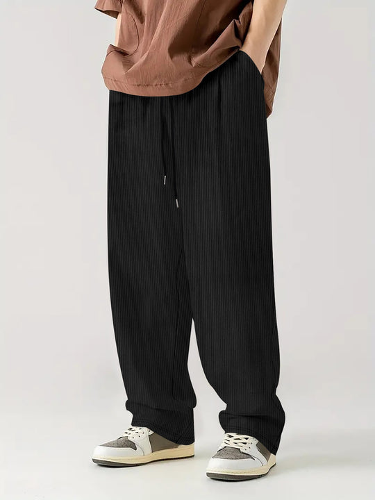 Herren nan weite Relax-Freizeithose aus geripptem Jersey mit Kordelzug, Seitentaschen und weitem Bein EB
