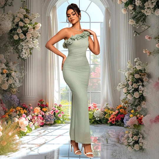 Damen Elegantes Tailliertes Abendkleid mit Rüschen EB