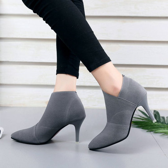 Damen elegante Ankle-Boots mit spitzem Zehenbereich und modischem Stretch-Obermaterial EB