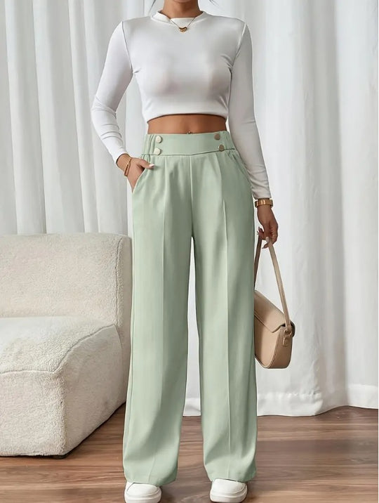 Damen Klassische weite Hose mit Knopfleiste und Taschen EB