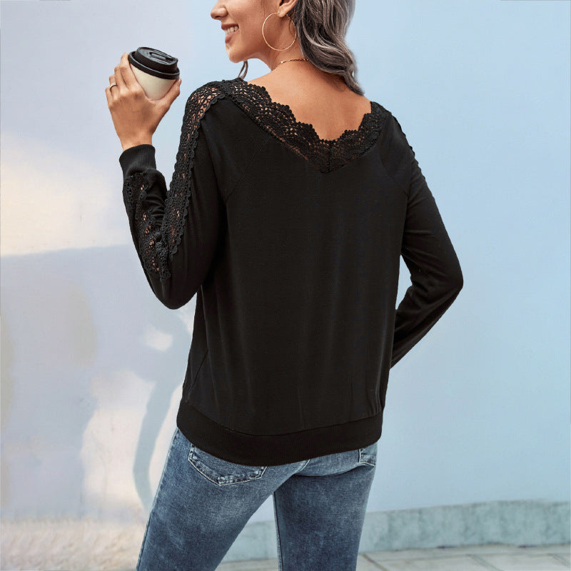 Damen Elegantes Oberteil mit Spitzendetails und Rundhalsausschnitt EB