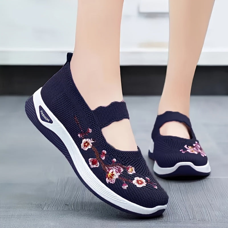 Damen modische Stoffschuhe mit elastischem Riemen und floralem Design EB