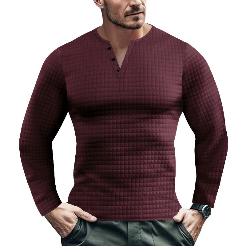 Herren Langarmshirt mit strukturiertem Design und modischem Knopfverschluss EB
