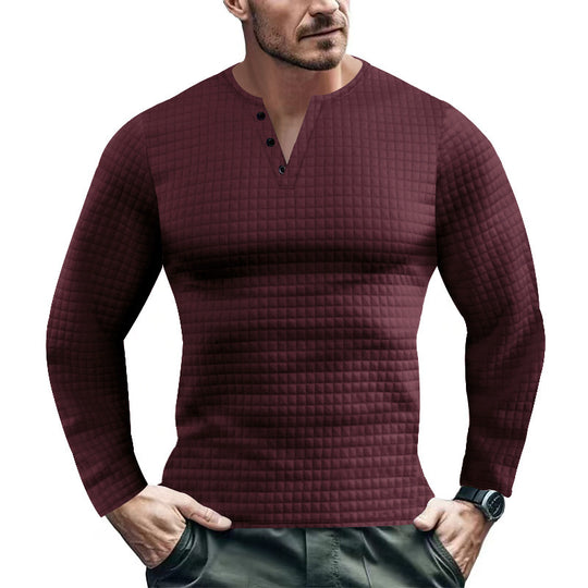 Herren Langarmshirt mit strukturiertem Design und modischem Knopfverschluss EB