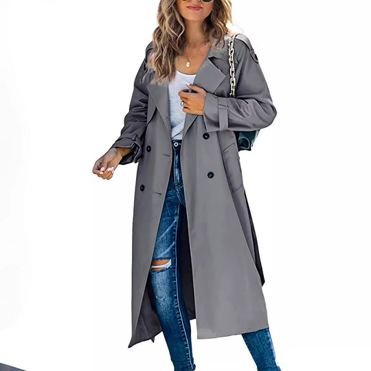 Damen legerer Trenchcoat mit Gürteldesign und stylischen Knöpfen EB