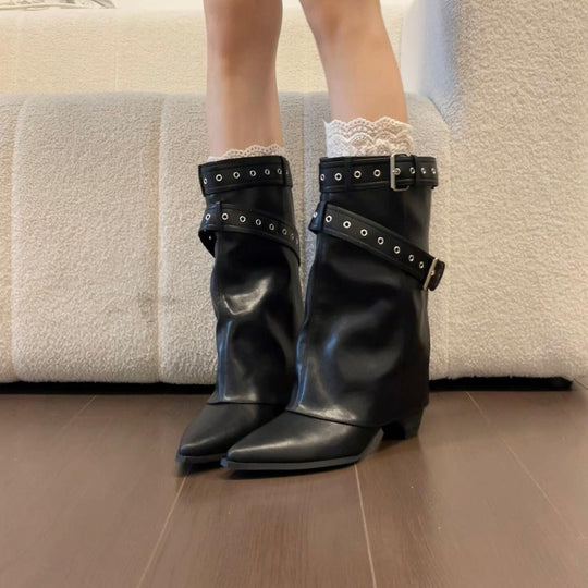Damen Stilvolle Stiefeletten mit verzierter Riemen-Optik EB