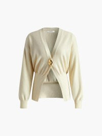 Damen Eleganter und lässiger Cardigan mit tiefem Ausschnitt und Schmuckknopf EB