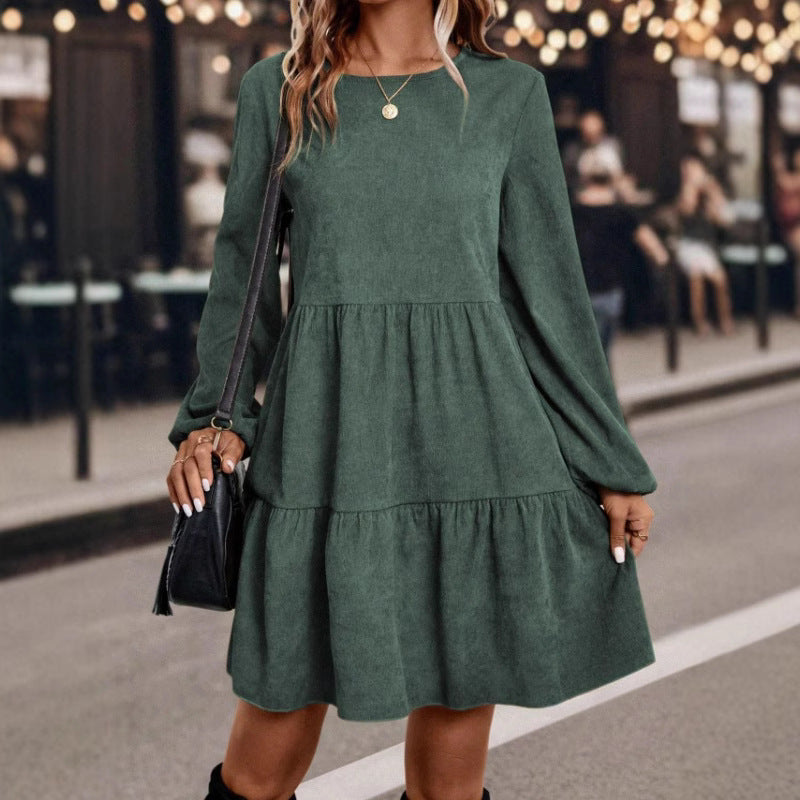 Damen lässiges Kleid mit voluminösen Ärmeln und Rüschensaum EB