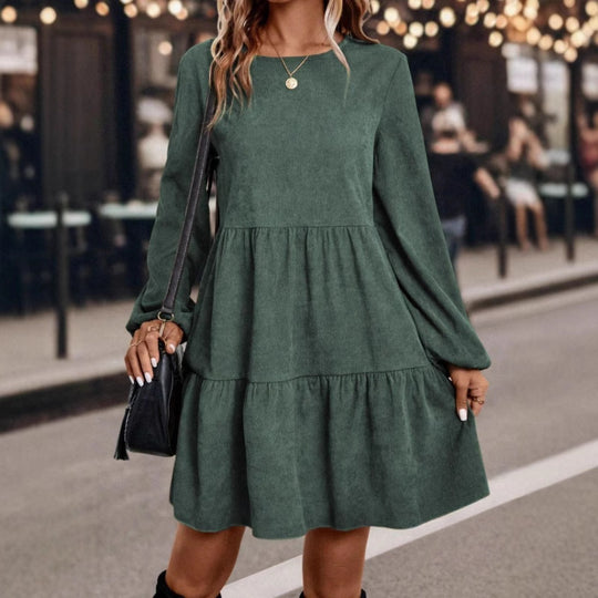Damen lässiges Kleid mit voluminösen Ärmeln und Rüschensaum EB