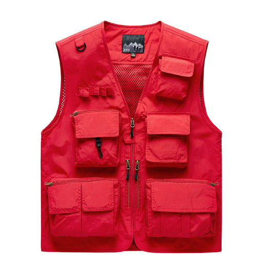 Herren Outdoor-Mehrfachtaschenweste im Anglerstil mit luftiger Mesh‑Rückenpartie und Schnellzugriffstaschen EB