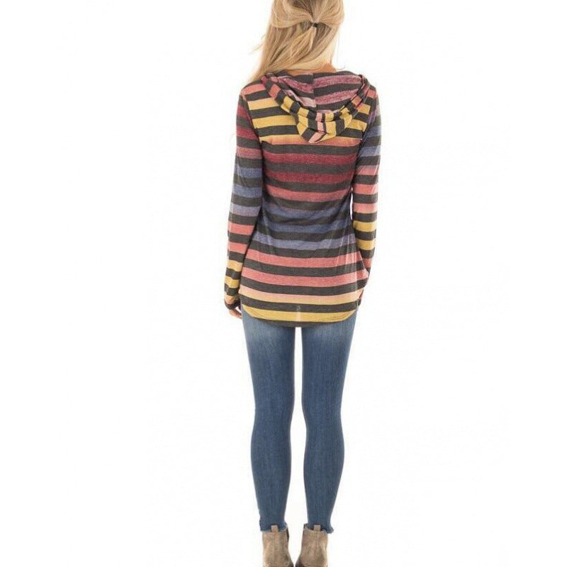 Damen Gestreiftes Kapuzenlongsleeve mit Tunika-Silhouette EB